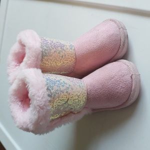 Stepping Stones Pink Sparkly Baby Girl Soft and Fuzzy Boots